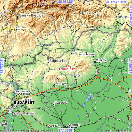 Topographic map of Tarnalelesz