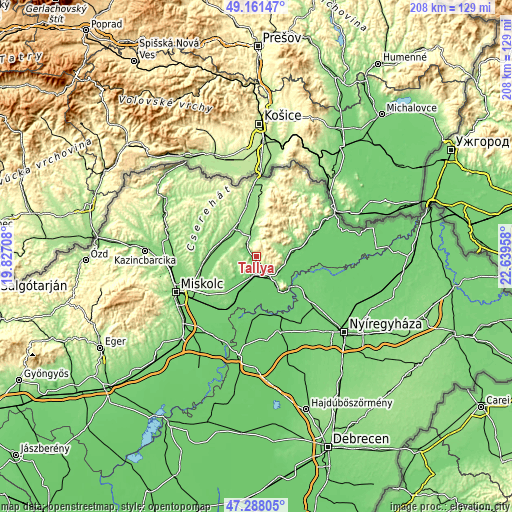 Topographic map of Tállya