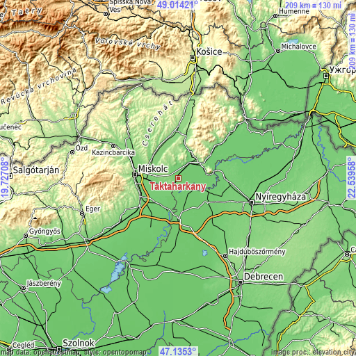 Topographic map of Taktaharkány