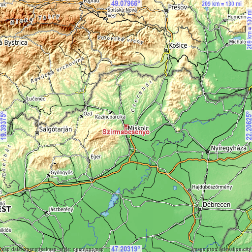 Topographic map of Szirmabesenyő