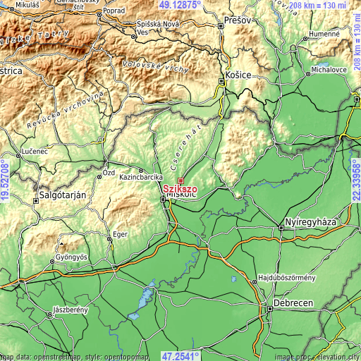 Topographic map of Szikszó