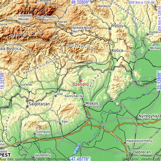 Topographic map of Szendrő