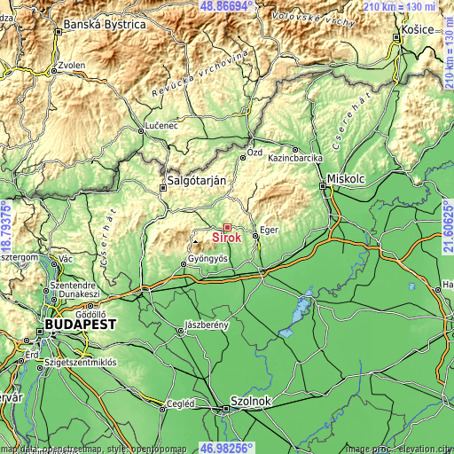 Topographic map of Sirok