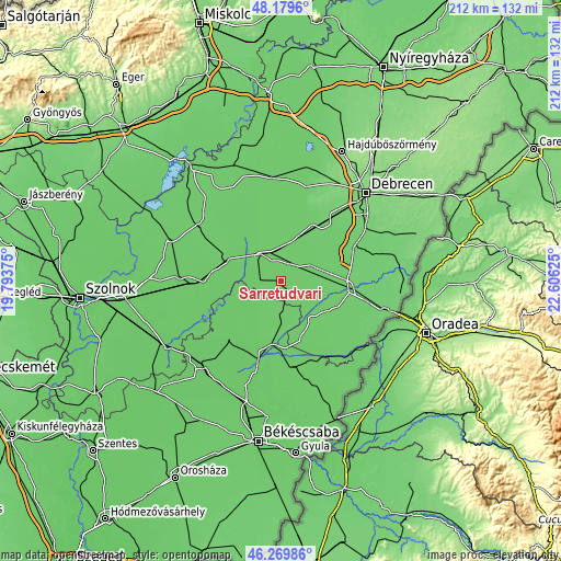 Topographic map of Sárrétudvari
