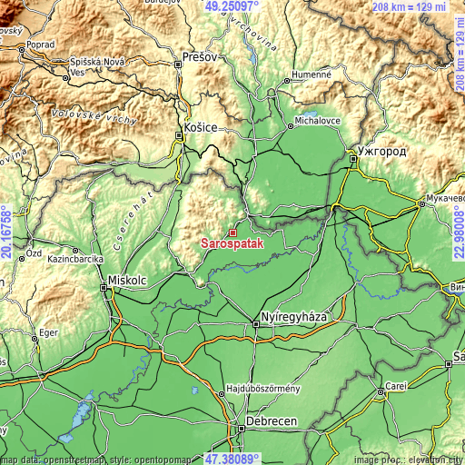 Topographic map of Sárospatak