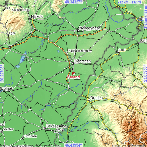 Topographic map of Sáránd