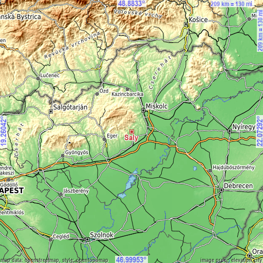 Topographic map of Sály