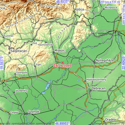 Topographic map of Sajószöged