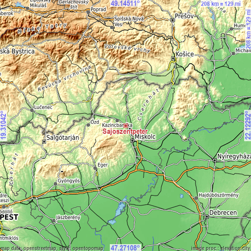 Topographic map of Sajószentpéter