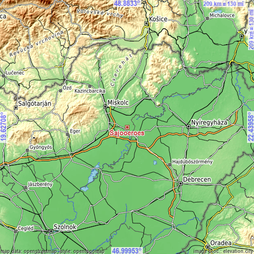 Topographic map of Sajóörös