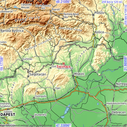 Topographic map of Sajókaza
