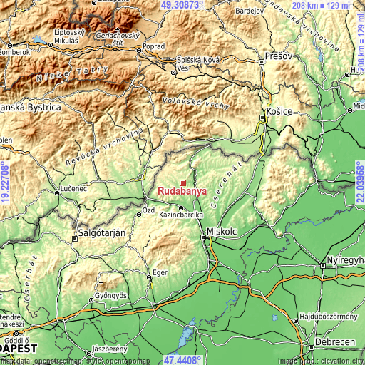 Topographic map of Rudabánya