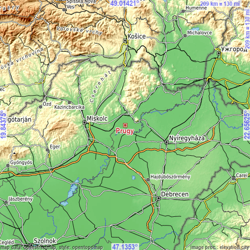 Topographic map of Prügy