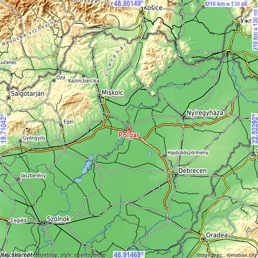 Topographic map of Polgár