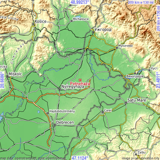 Topographic map of Petneháza