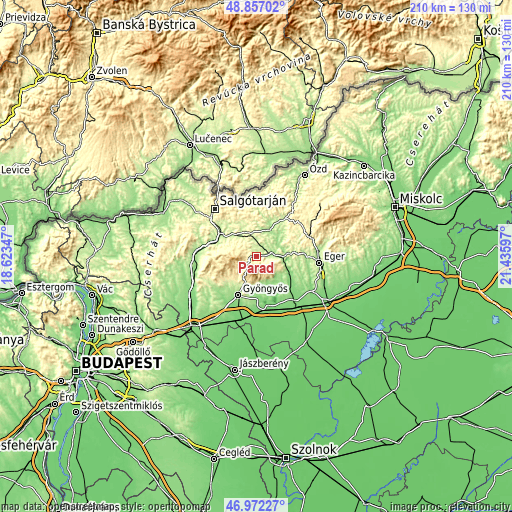 Topographic map of Parád