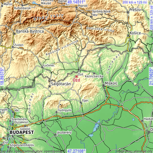 Topographic map of Ózd