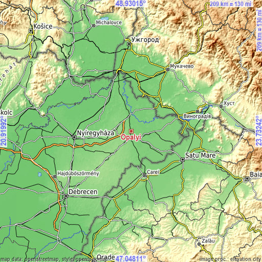 Topographic map of Ópályi