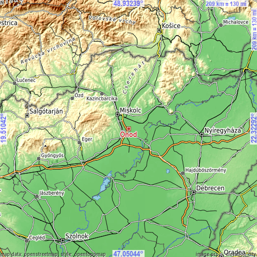 Topographic map of Ónod