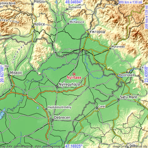 Topographic map of Nyírtass