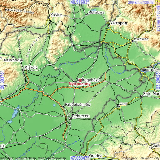 Topographic map of Nyírpazony