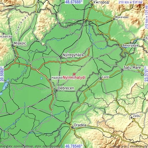 Topographic map of Nyírmihálydi