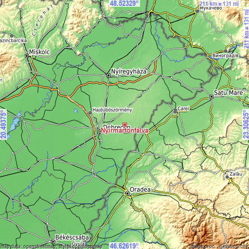 Topographic map of Nyírmártonfalva