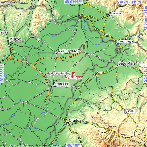 Topographic map of Nyírlugos