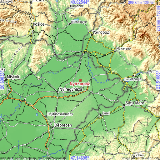 Topographic map of Nyírkarász
