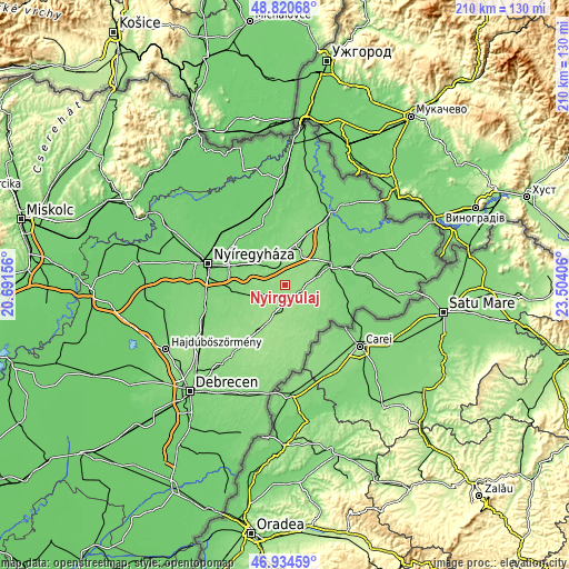 Topographic map of Nyírgyulaj