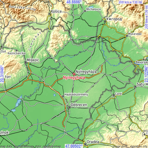 Topographic map of Nyíregyháza