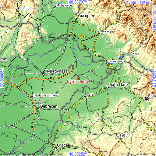 Topographic map of Nyírcsaholy