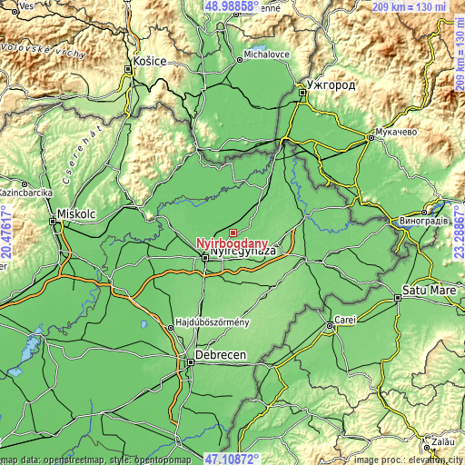Topographic map of Nyírbogdány