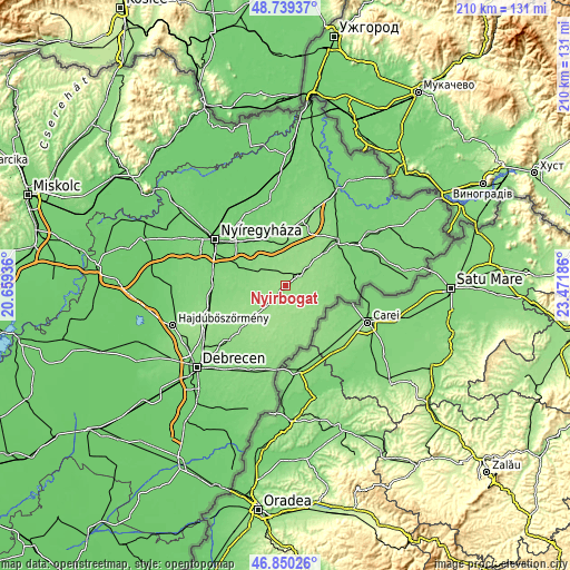 Topographic map of Nyírbogát