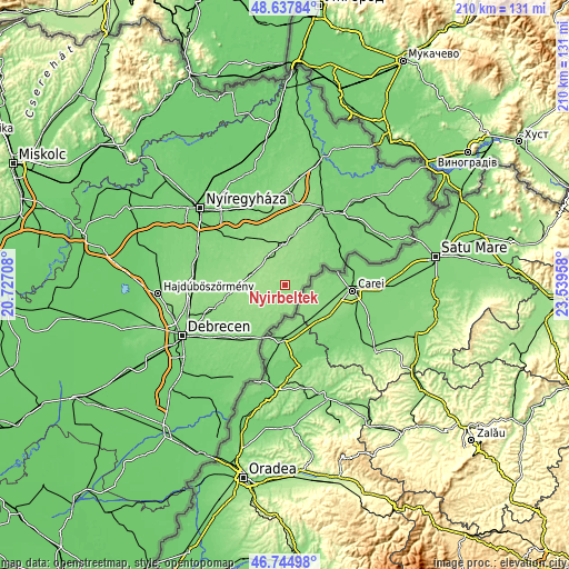 Topographic map of Nyírbéltek