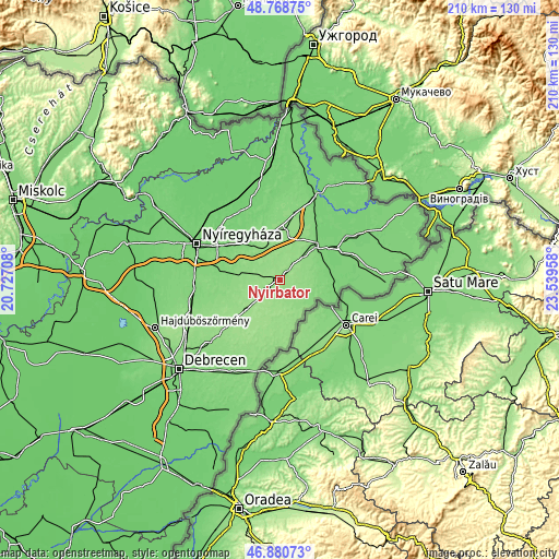 Topographic map of Nyírbátor