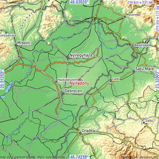 Topographic map of Nyíradony