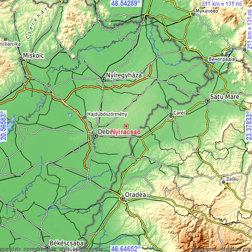 Topographic map of Nyíracsád