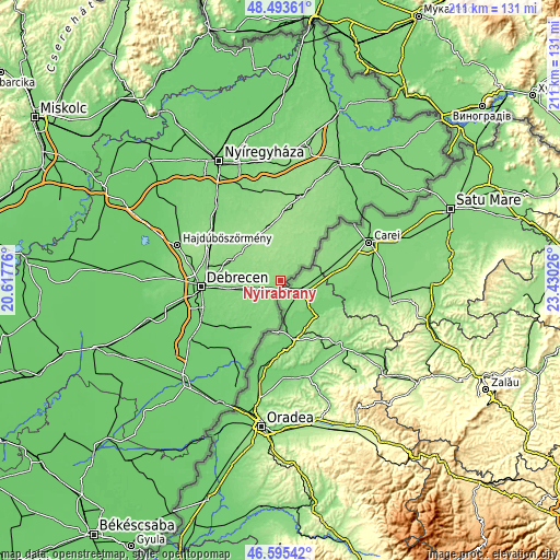 Topographic map of Nyírábrány