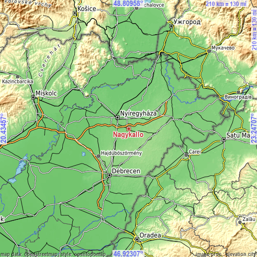Topographic map of Nagykálló