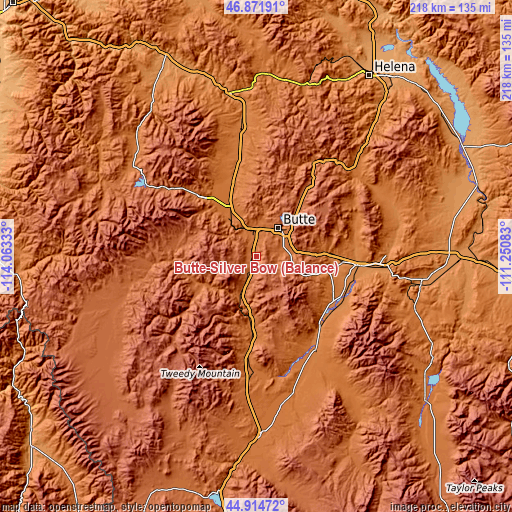 Topographic map of Butte-Silver Bow (Balance)