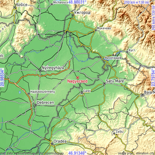 Topographic map of Nagyecsed