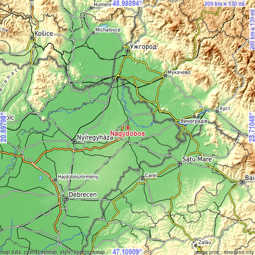 Topographic map of Nagydobos