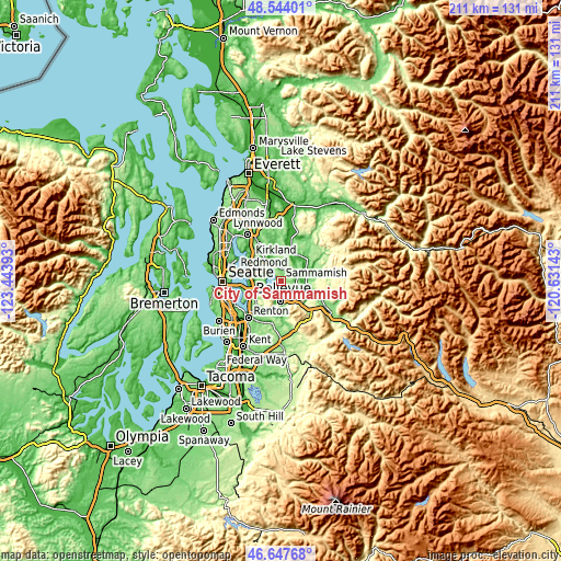 Topographic map of City of Sammamish