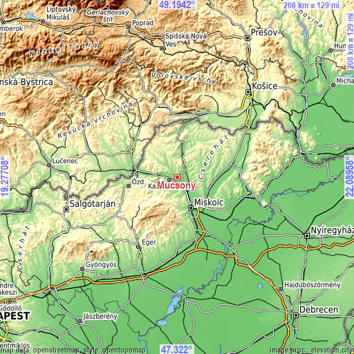 Topographic map of Múcsony