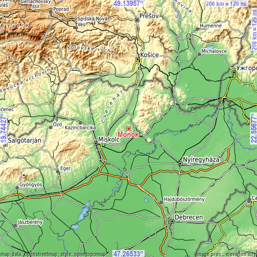 Topographic map of Monok