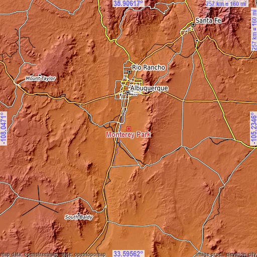 Topographic map of Monterey Park