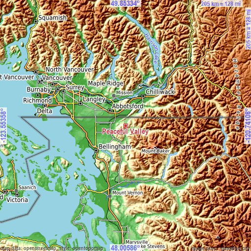 Topographic map of Peaceful Valley