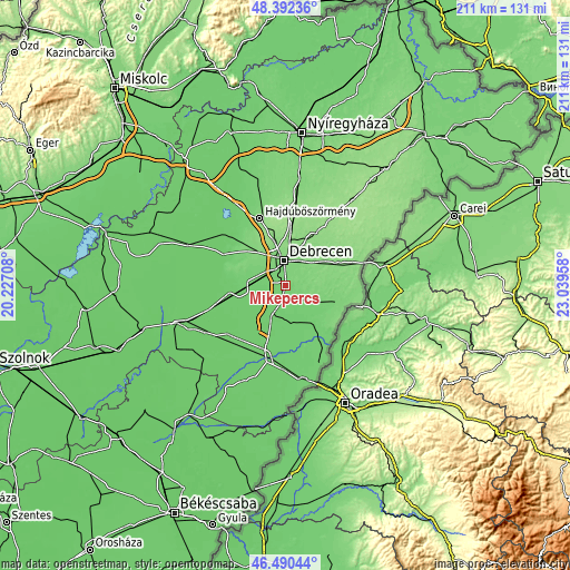 Topographic map of Mikepércs