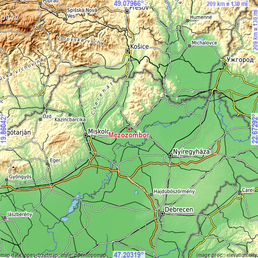 Topographic map of Mezőzombor